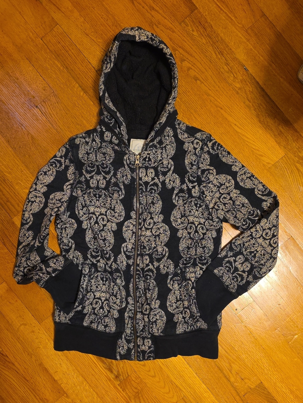 Women's Black Patterned Zip Hoodie Jacket
